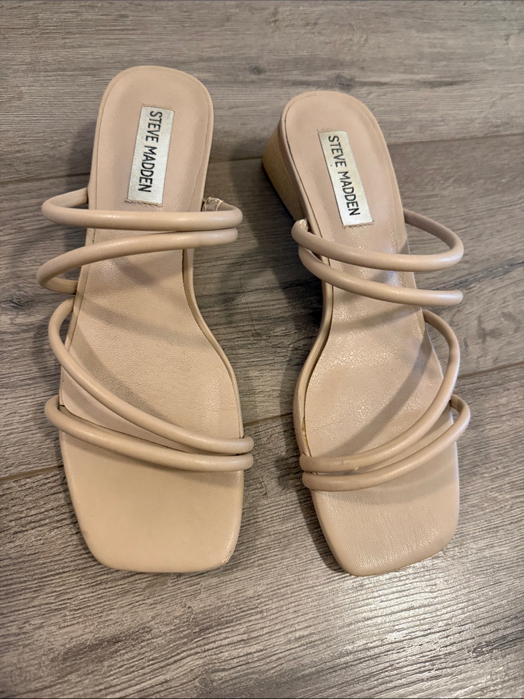 Steve Madden Beige Multi-Strap Slide Mules